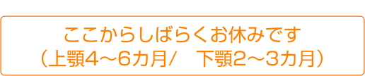 ここからしばらくお休みです。(上顎4～6ヶ月/下顎2～3ヶ月)